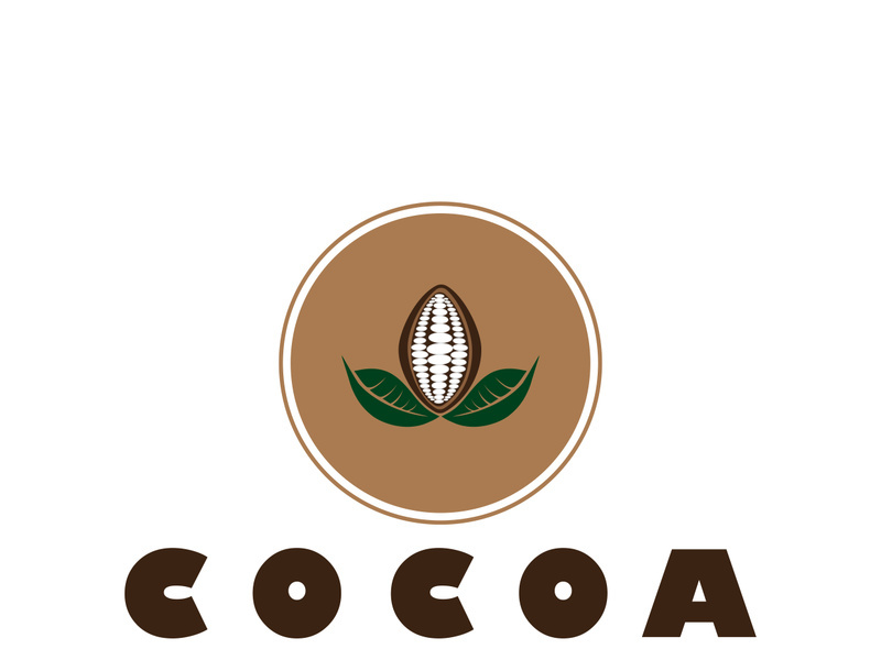 cocoa logo,cocoa bean,cocoa tree,cocoa branches and leaves,chocolate mix on white background,vintage,modern,simple,minimalist icon illustration template design vector