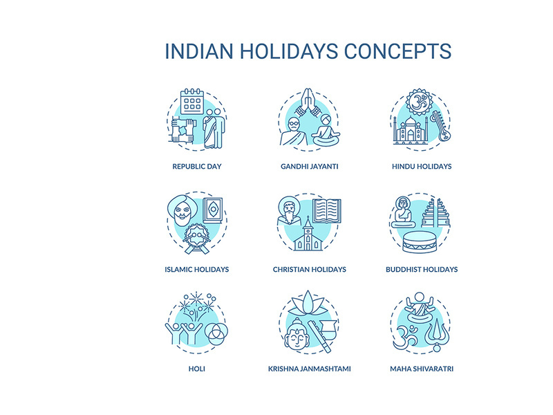 Indian holidays concept icons set