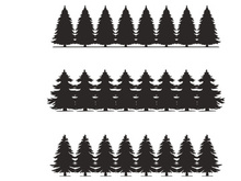 Coniferous trees silhouettes collection on white background , on different layers