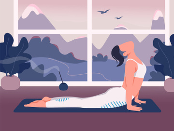 Yoga at home flat color vector illustration preview picture
