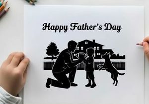 Silhouette of happy father's day scene with family and dog