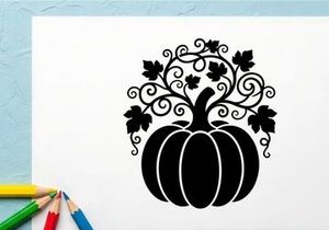 Silhouette labu dengan pola sulur dan daun rumit untuk Halloween