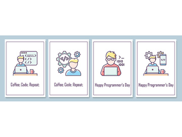 International programmers day greeting cards with color icon element set preview picture