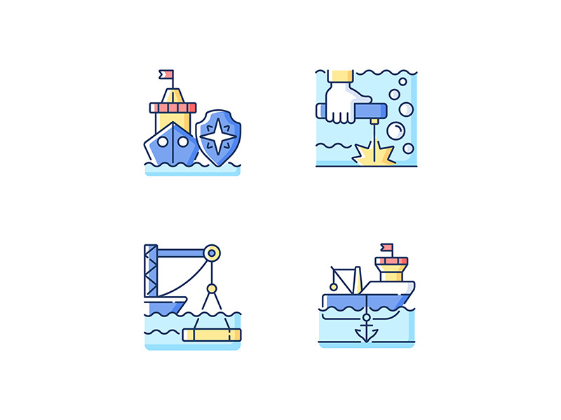 Maritime industry RGB color icons set