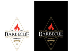 Simple Barbecue Vintage hot grill, with crossed flames and spatula. Logo for restaurant, badge, cafe and bar.vector