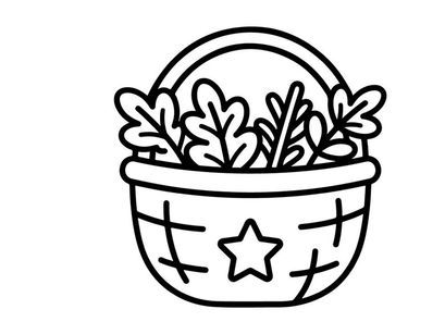 Basket with autumn leaves icon. Simple line art illustration of a harvest container.