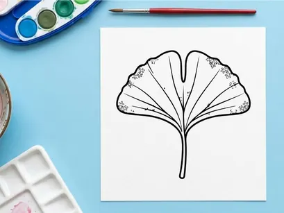 Ginkgo-Blatt-Illustration, die natürliche Schönheit und botanische Details zeigt. Künstlerische botanische Zeichnung mit Betonung auf Pflanzenstruktur und Eleganz.
