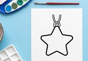 Black wire star pendant necklace on silver chain. Minimalist geometric holiday jewelry for festive fashion and DIY crafts.