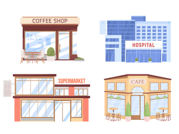 City service semi flat color vector objects set preview picture