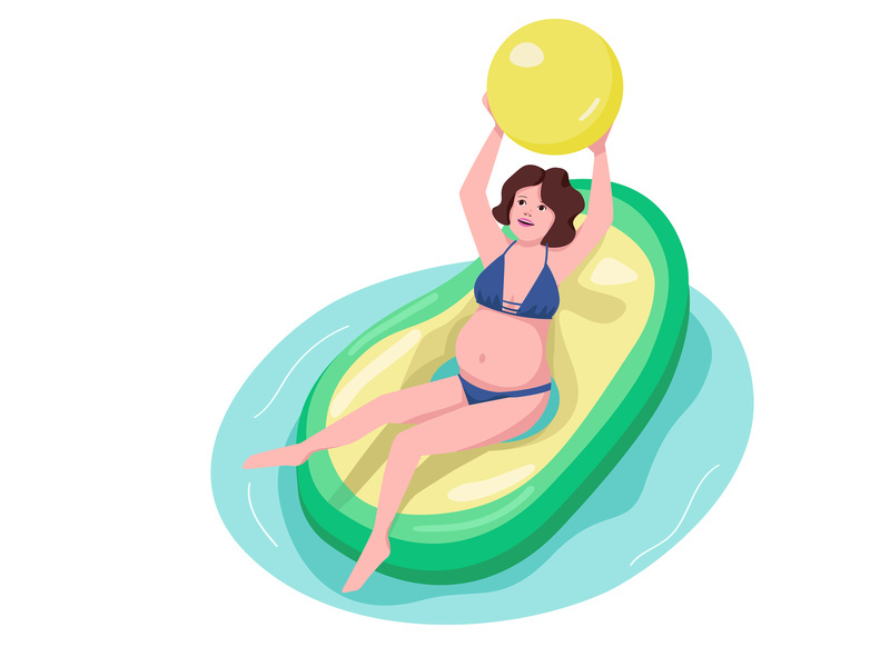 Pregnant woman in pool flat color vector character