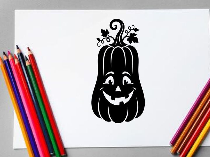 Cute Halloween Pumpkin Character with Smiling Face and Decorative Details
