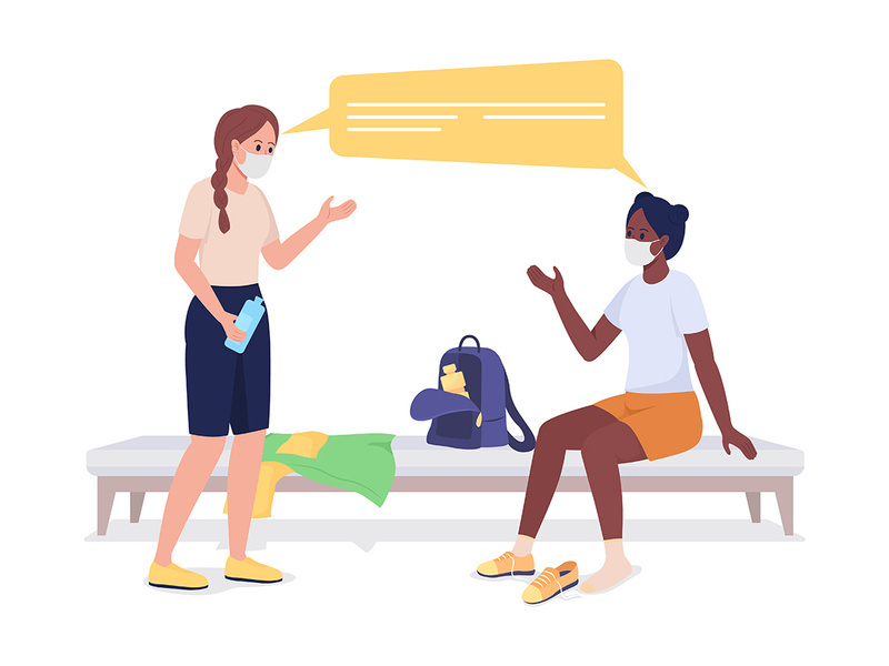 Girls talking before gym class semi flat color vector characters