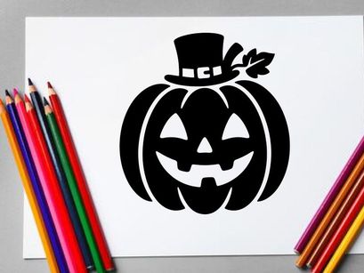 Calabaza de Halloween con cara de Jack-o'-Lantern y sombrero de copa