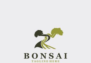 Bonsai Tree Logo Design template. vintage illustration of aesthetic bonsai plants culture