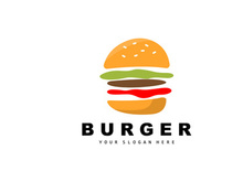 Burger Logo, Fast Food Design, Bread And Vegetables Vector, Fast Food Restaurant Brand Icon Illustration
