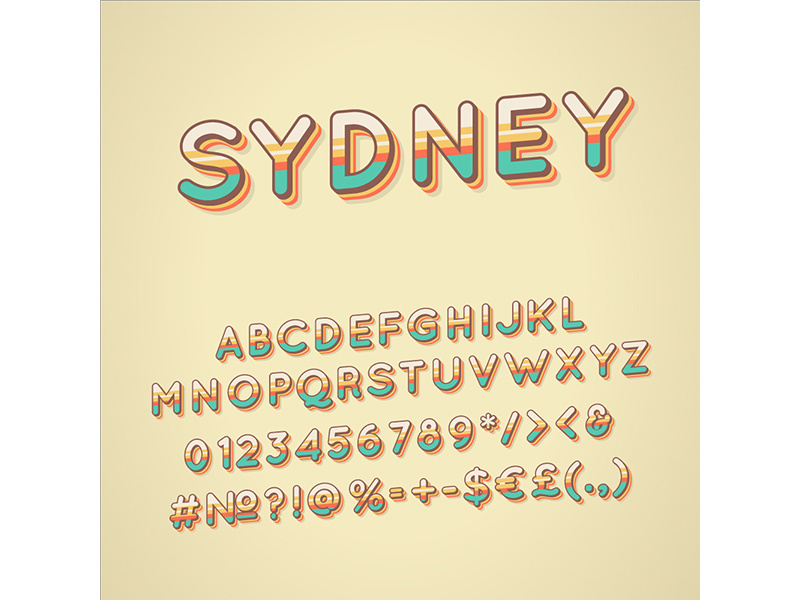 Sydney vintage 3d vector alphabet set