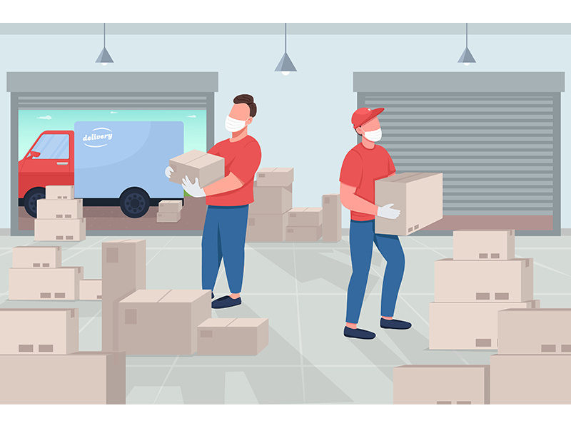 Mail warehouse flat color vector illustration
