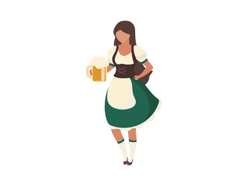 Brunette barmaid with beer glass semi flat color vector character preview picture