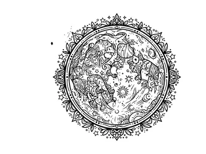 Intricate floral mandala design for art and decor projects. Hand-drawn circular pattern with botanical motifs and ornate detailing.