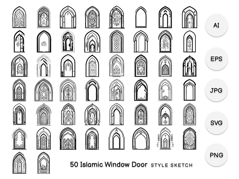 Islamic Window Door Element Draw Black