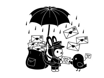 A silhouette of a postal worker with umbrella on a rainy day delivering mail preview picture