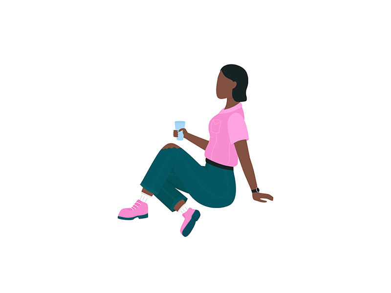 African american woman on picnic flat color vector faceless character