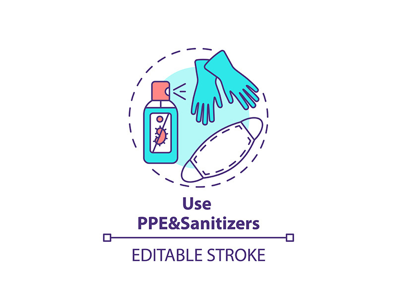 Using PPE and sanitizers concept icon