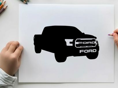 Black silhouette of a ford pickup truck with logo