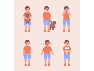 Little boys showing feelings semi flat color vector characters set preview picture