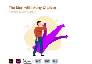 The man stands front of many choices flat design concept.