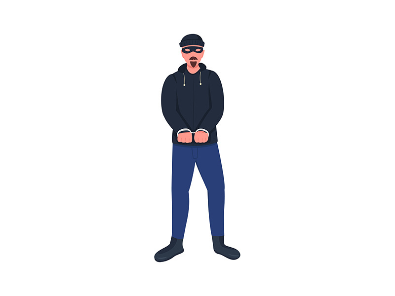 Robber in handcuffs flat color vector faceless character