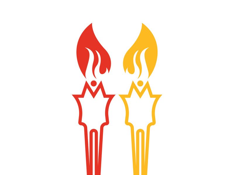 Burning Torch Fire Flame with Pillar column logo design