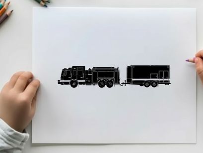 Silhouette of a fire truck and trailer