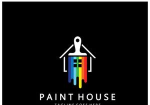 logo icon illustration house paint with a blend of brushes and rollers for house wall paint design, minimalist house, painting, interior, building, property business, wallpaper, vector concept
