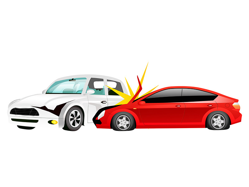 Cartoon vector illustration of car accident, crashing into the