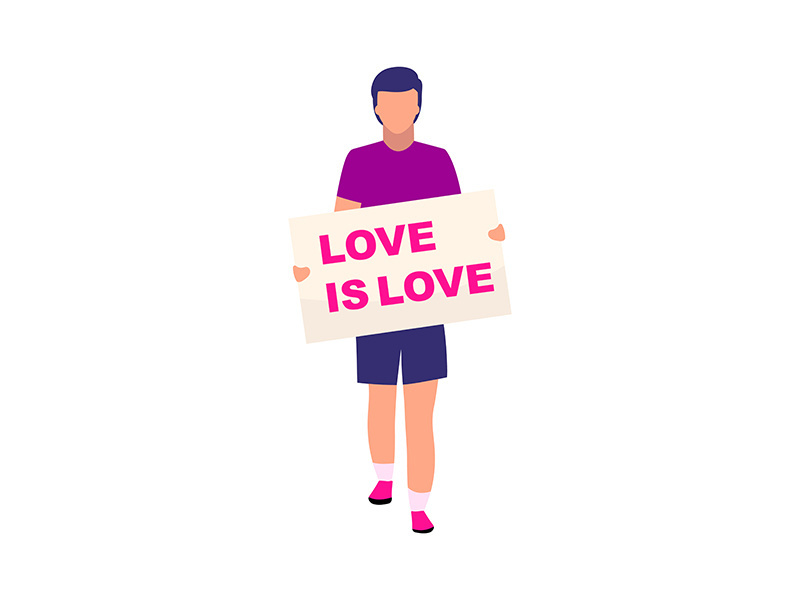Man with love is love placard semi flat color vector character