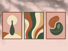 Abstract botanical poster set. Contemporary nature background set bohemian aesthetic, boho minimalist wall decor. Vector illustration.