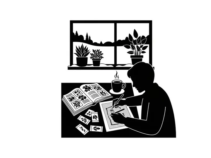 Silhouette of a person reading newspaper by the window with plants