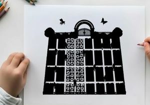 Silhouette of a colorful periodic table with rainbow and birds silhouette