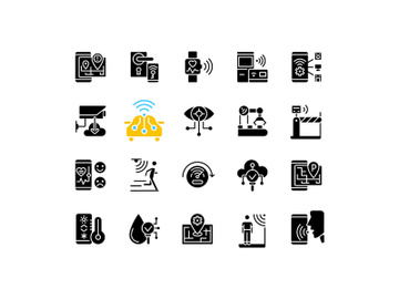 IoT black glyph icons set on white space preview picture