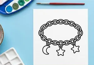 Bracelet with moon and star charms. Celestial jewelry icon on white background.
