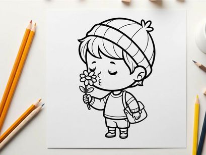 Cute child holding daisy flower vector illustration