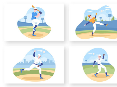 16 Baseball Player Sports Illustration