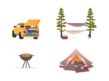 Picnic equipment flat color vector objects set preview picture
