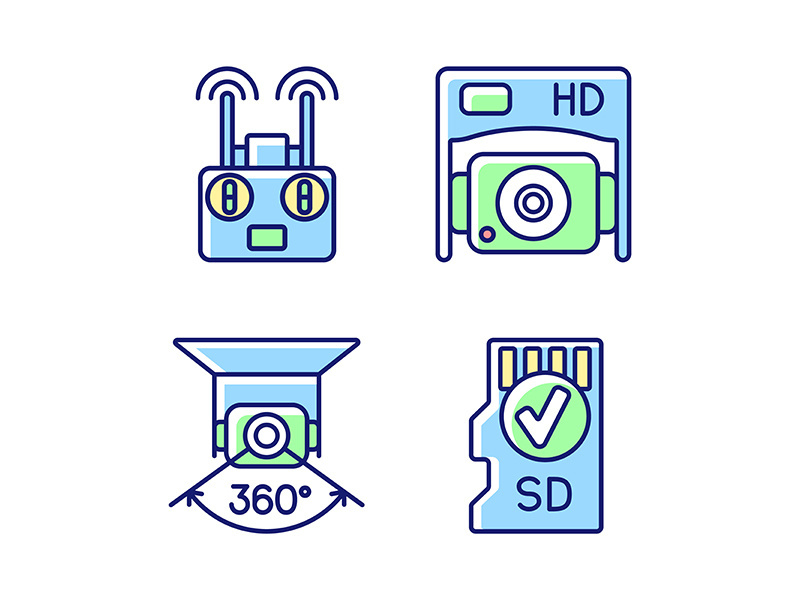 Effective drone use RGB color manual label icons set