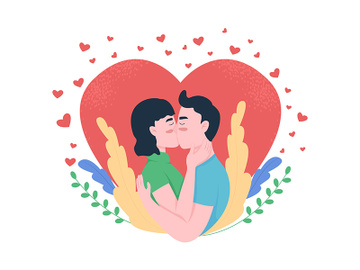 Boyfriend and girlfriend kiss flat concept vector illustration preview picture