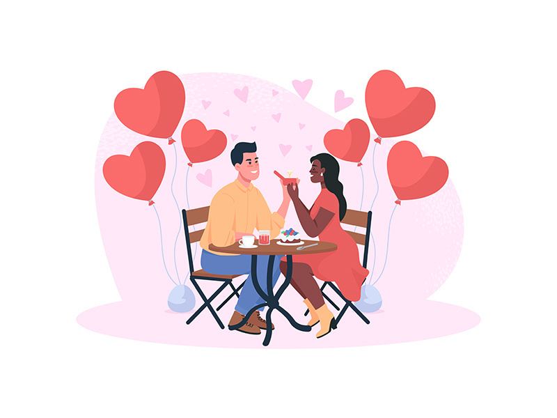 Marriage proposal on romantic dinner flat concept vector illustration