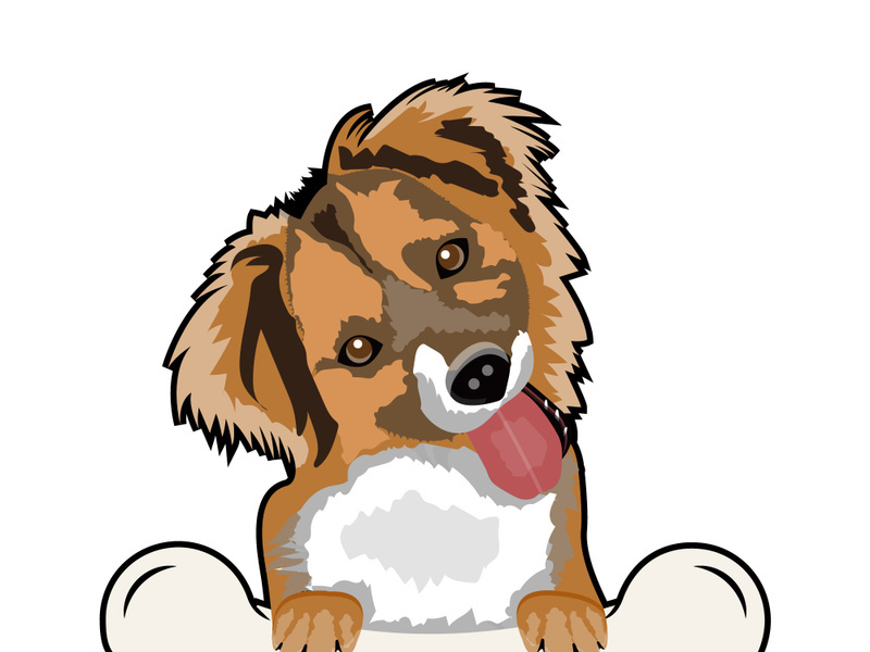 The Dog Sits on the Bone and Sticks Out Its Tongue. Vector Art Illustration for Tshirt and Other Usages.