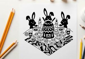 Easter celebration with bunny silhouette and decorated egg