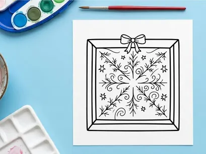 Marco elegante navideño blanco con copo de nieve ornamentado y lazo decorativo para decoración festiva